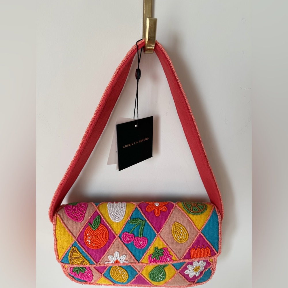 America & Beyond beaded pink fruit colorful shoulder bag - Picture 2 of 3